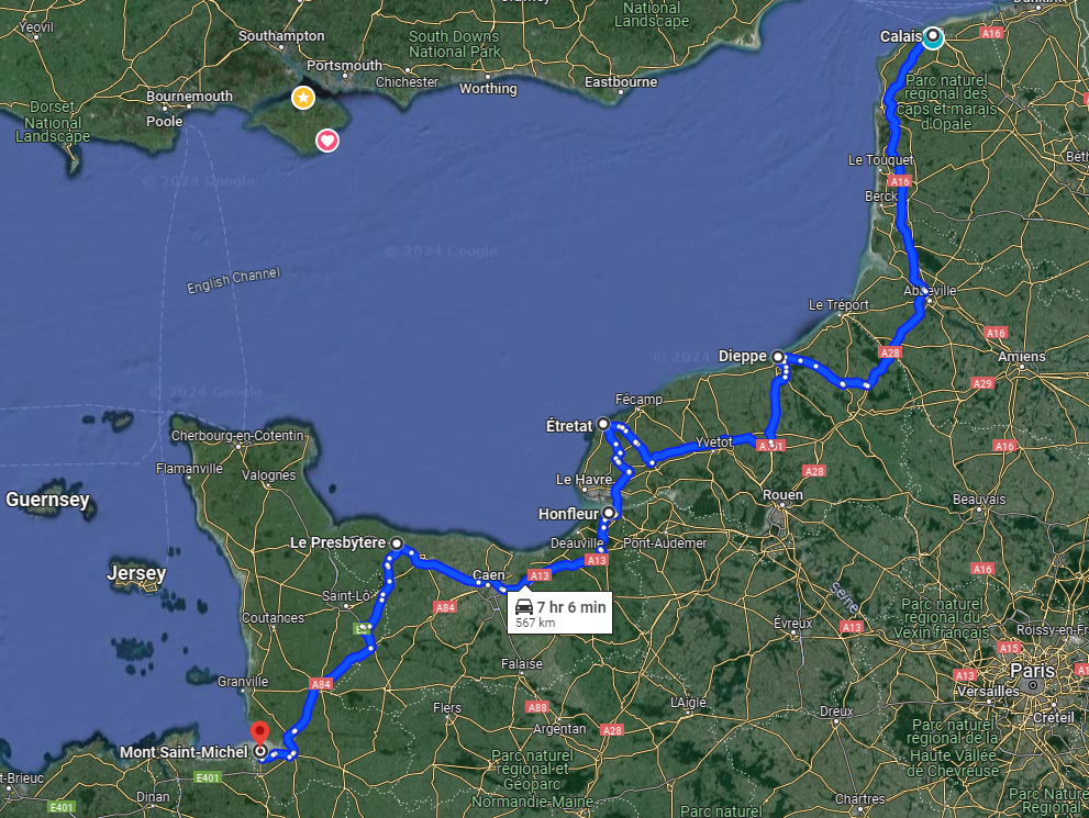France RoadTrip Coastal Trail map